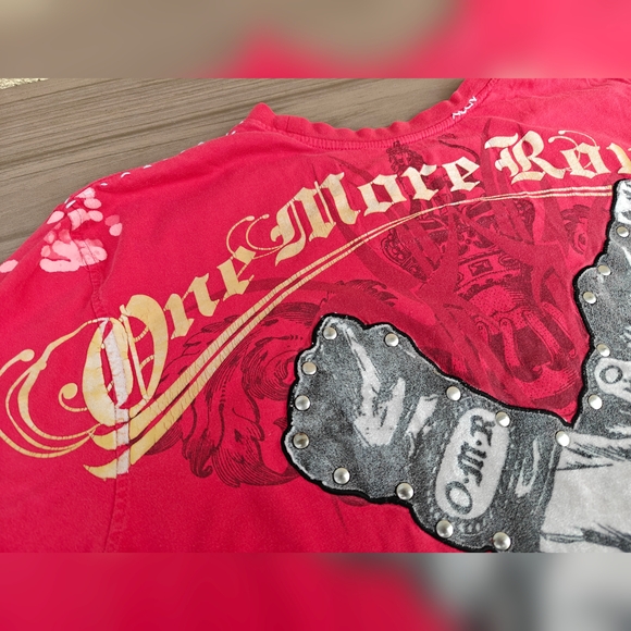 Vintage Y2K OMR SKULL STUDDED RED T L ② - Picture 6 of 6